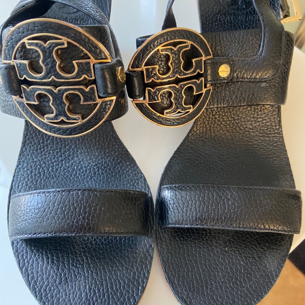 Tory Burch Black Leather Wedges